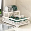 Stainless Steel Dish Drying Rack Adjustable Kitchen Plates Organizer with Drainboard Over Sink Countertop Cutlery Storage Holder 6