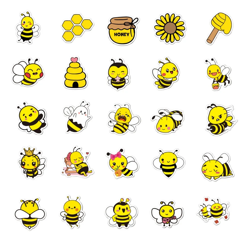 

50Pcs Cartoon Yellow Bee Insect Cartoon Stickers Graffiti for Car Motorcycle Skateboard Travel Luggage Phone Notebook Decal
