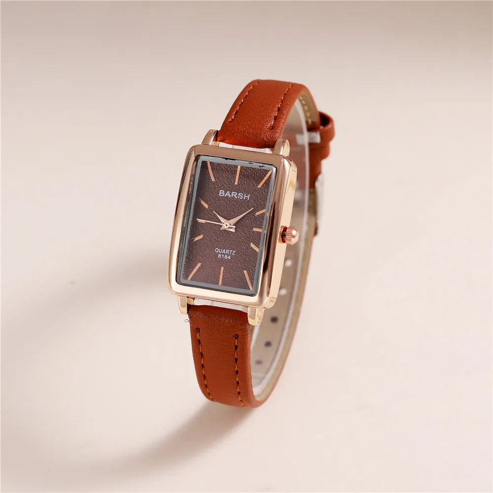 fashion rectangle dial quartz women leather watch 6