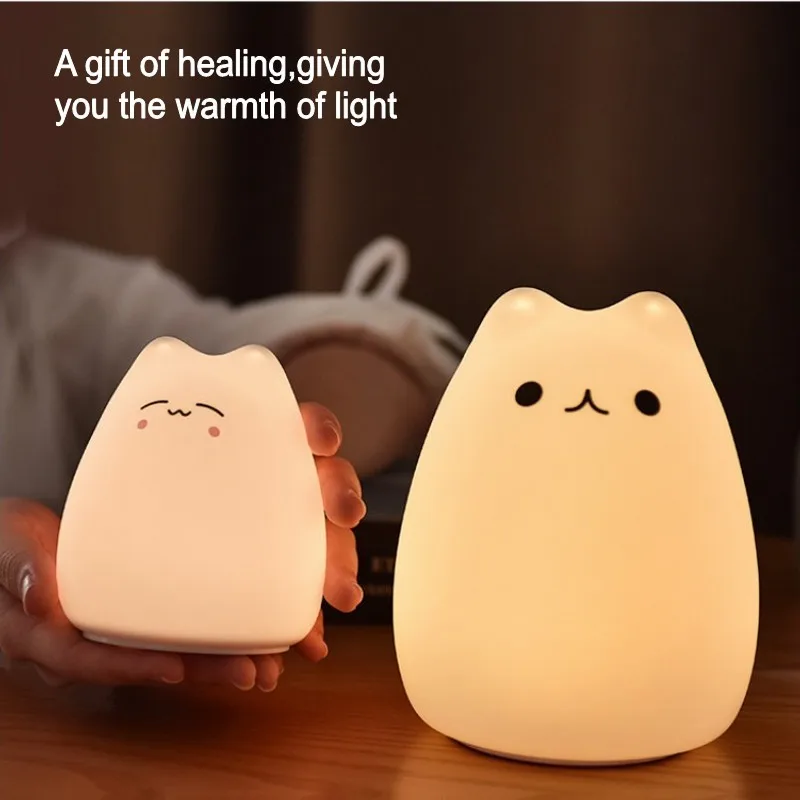 Cartoon Children Night Light Silicone Bedside Lamp RGB Touch Sensor USB Bedroom Decor Table Lamp Soft Gift Decoration wall night light