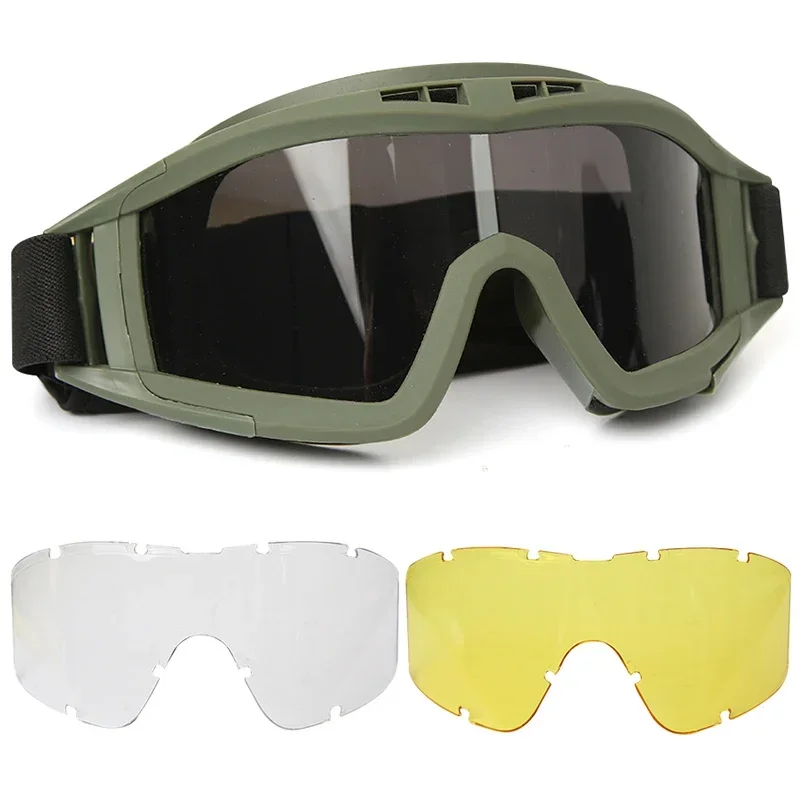 Airsoft Tactical Glasses 3 Lens Shooting Goggles Windproof Dustproof Motocross Motorcycle Glasses CS Paintball Safety Protection tactical goggles shooting glasses