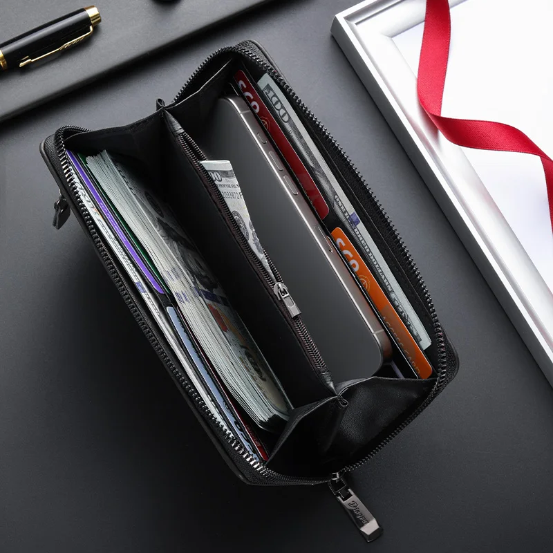 Men's Stylish Long Zipper Wallet - Spacious Design with Ample Card Slots and Coin Pocket