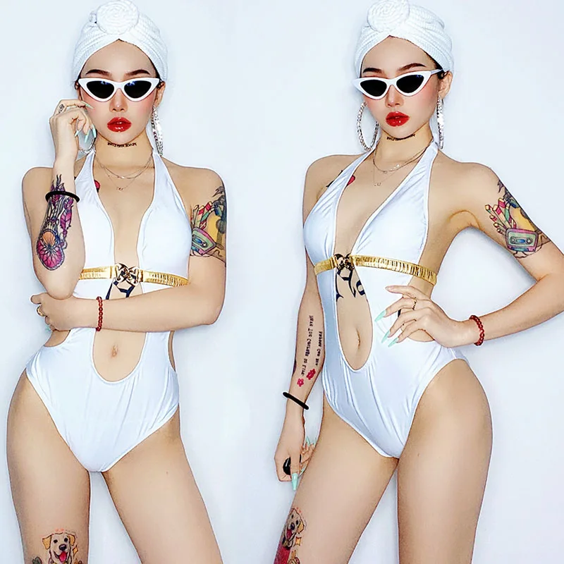 

GOGO Show Женский сексуальный белый женский купальник бикини для ночного клуба