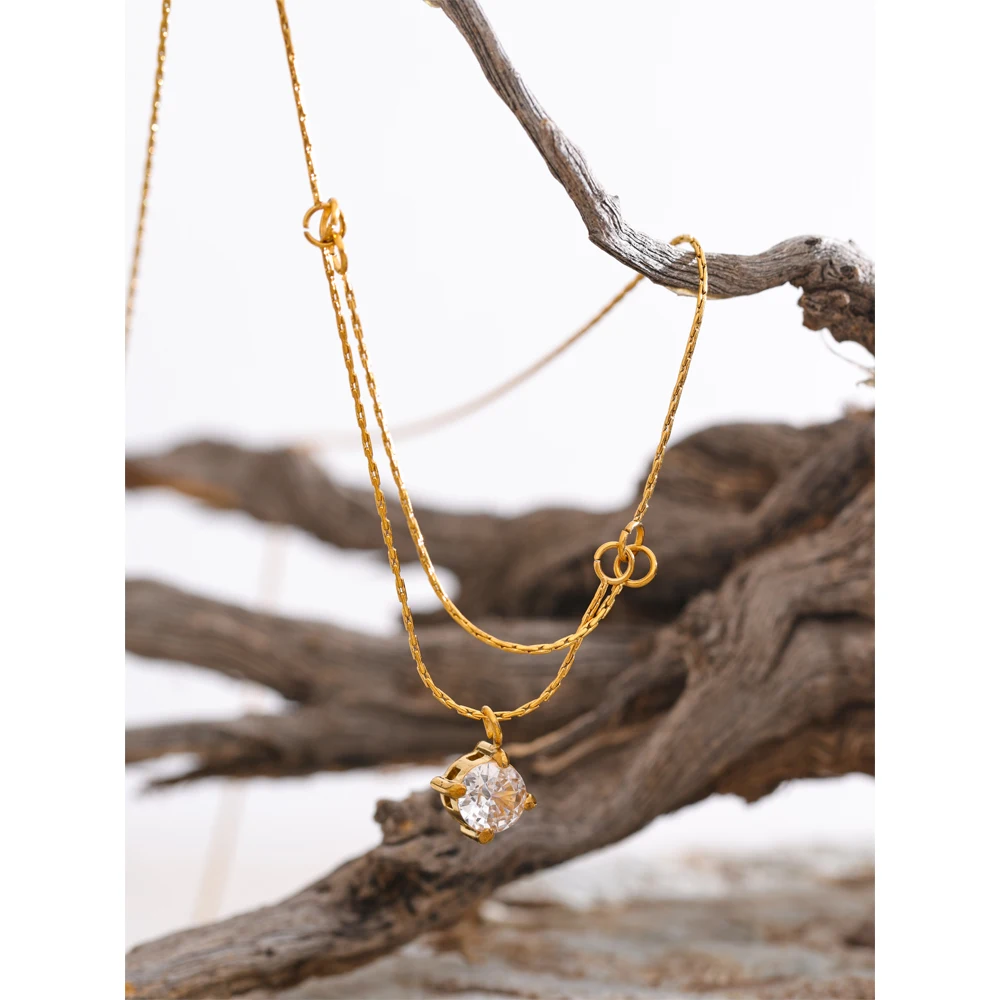 Yhpup Necklace Chain Stainless Steel Double-Layer Waterproof Jewelry