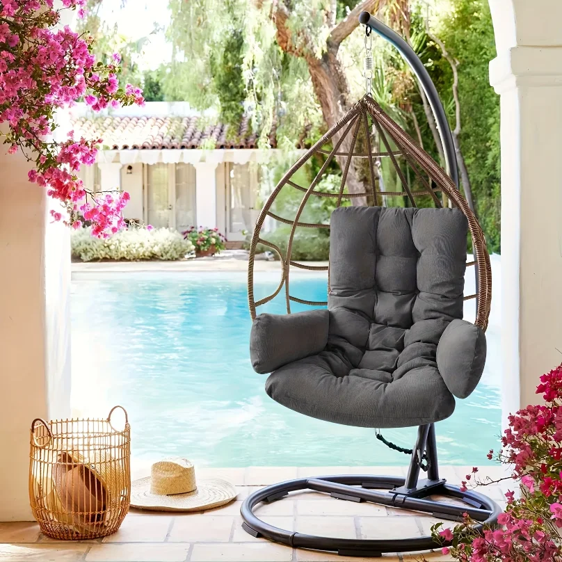 Cuscino a forma di uovo per sedia a dondolo/amaca, disponibile per decorazione giardino e soggiorno (senza cestino sospeso) - immagine 4