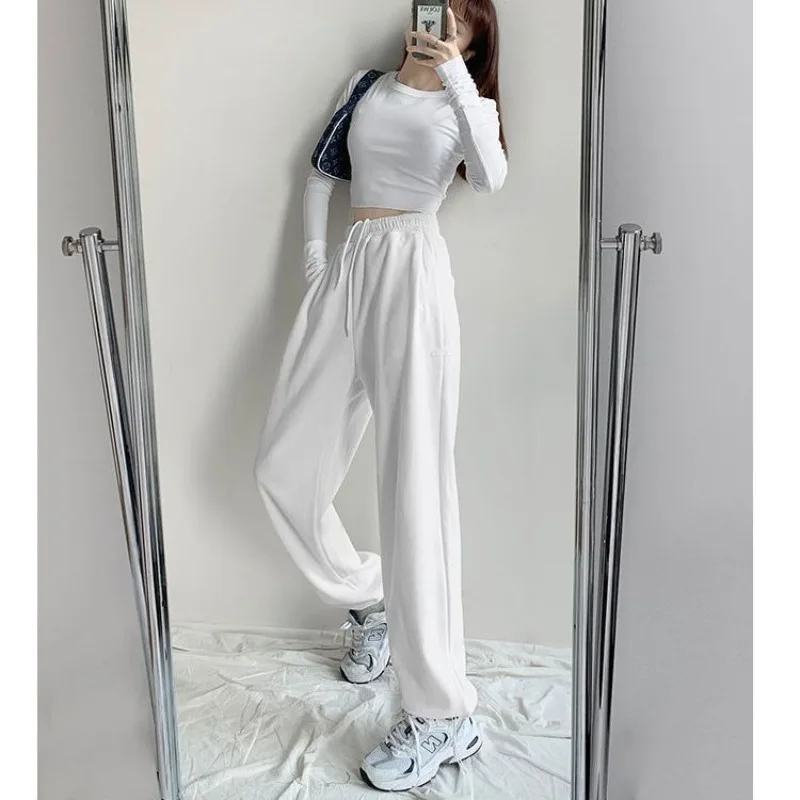 Women Pants Summer and Spring New Loose Drawstring High Waist Solid Color Casual Straight Leg Pants Korean Fashion Pants Female
