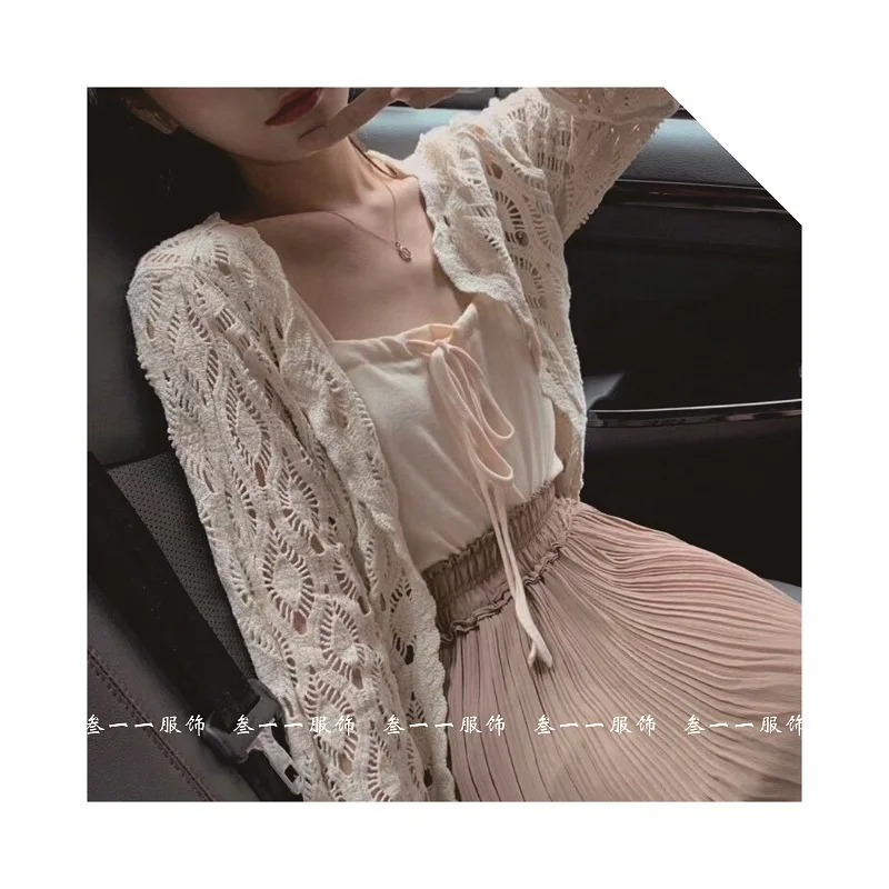 

Spring and summer women knitted hollow cardigan jacket thin jacket