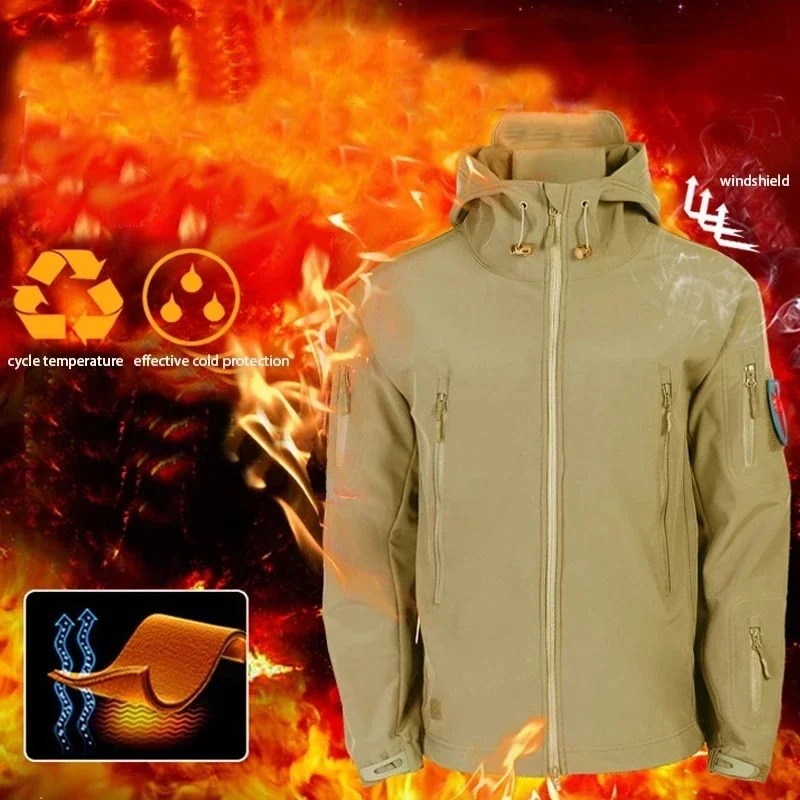 Autumn Winter Tactical Elastic Fleece Jackets Men Waterproof Suit Fishing Hiking Camping Cargo Pants Tracksuits Set Coat Thermal