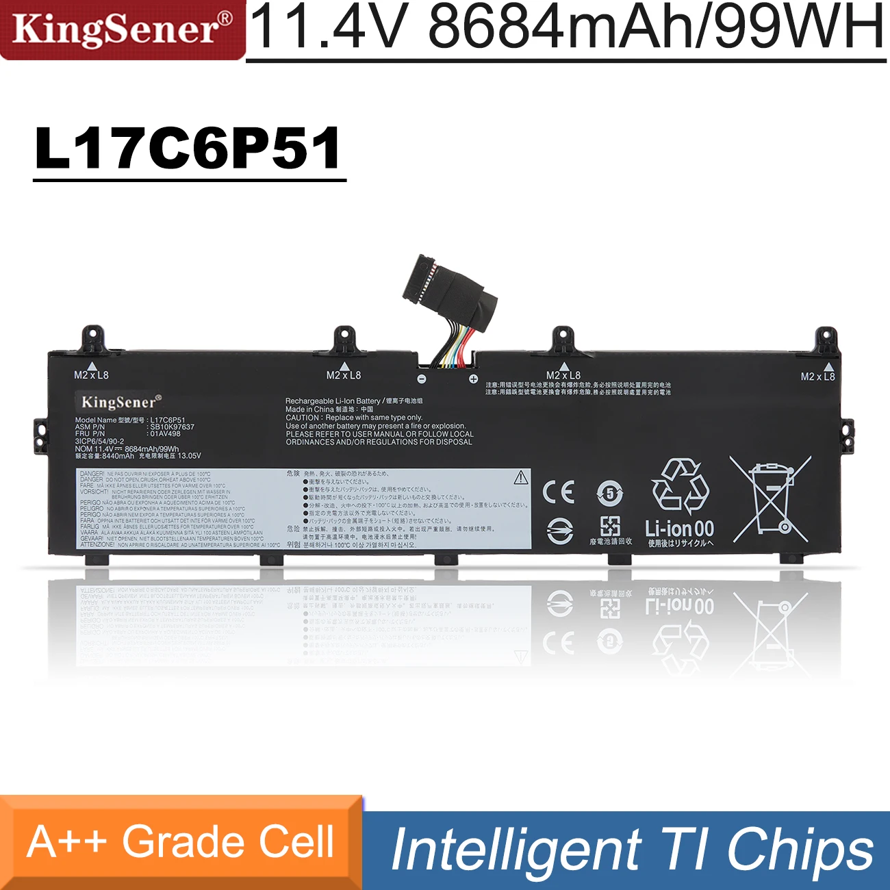 Kingsener L17c6p51 Bateria do Portátil para Lenovo Thinkpad P72 Série P73 L17m6p52 01av497 01av498 Sb10k97636 Sb10k97637 931qa100h