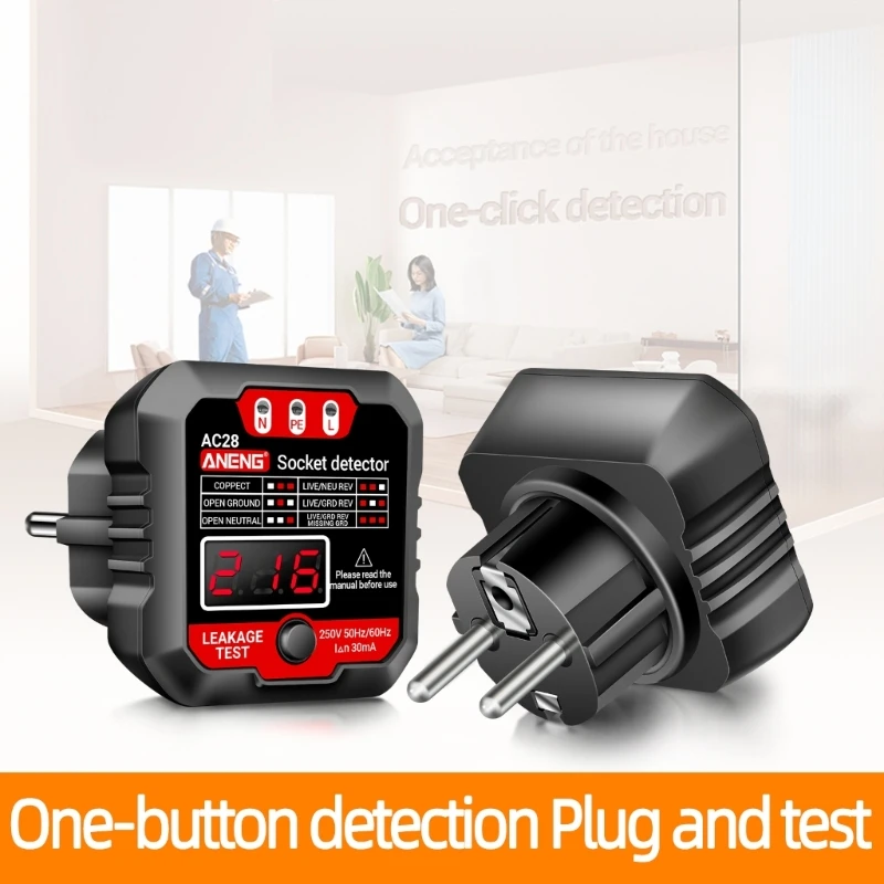 ANENG AC28 Socket Detector US/EU Universal Battery Tester Checker Test Power Socker LCD Voltage Tester Phase Meter Detector Tool 2