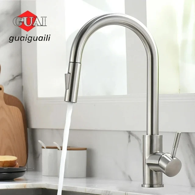 Kitchen Basin Faucets，silver color Surface Faucet，bathroom Sink Taps，Pull Out Kitchen Taps ，Single Hole G1/2 mixer Faucet 1