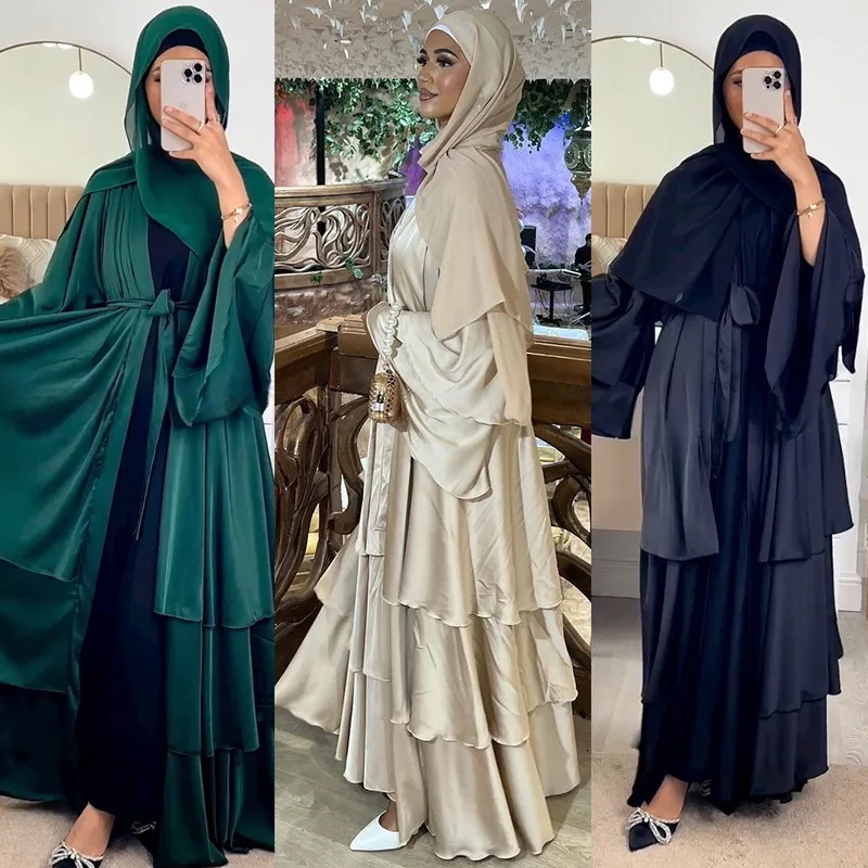 

Middle East Arab Dubai Fashion Modern Muslim Luxury Fashion Solid Color Robe Abaya Outerwear Cardigan Dress