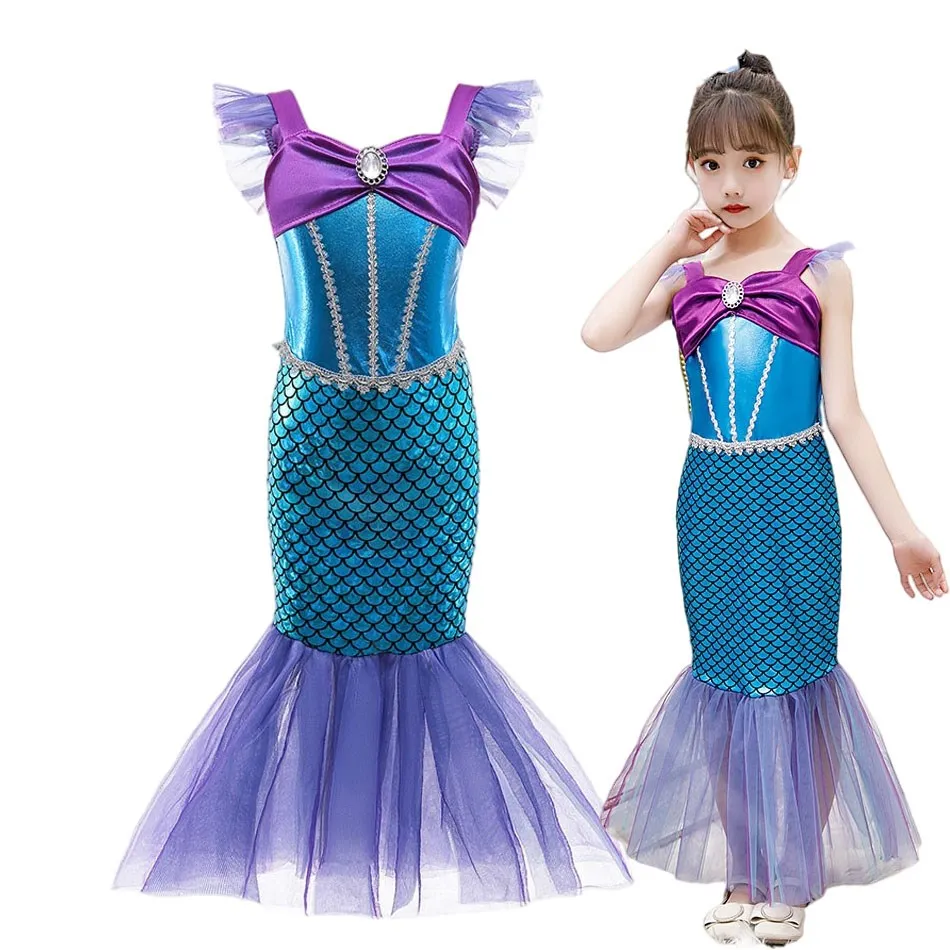 

Little Girl Ariel Mermaid Costume Kids Summer Pageant Sling Dress Kids Princess Carnival Party Dress Carnival Sequins Vestidos
