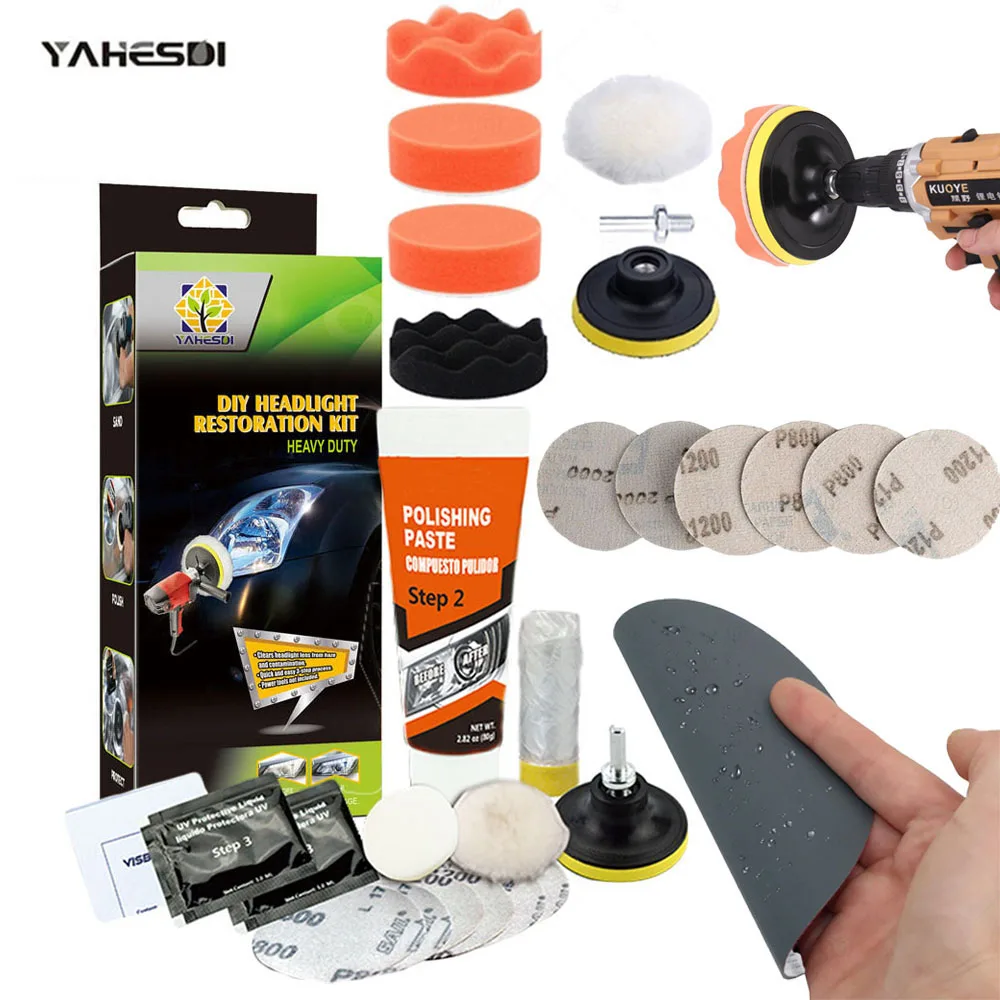 Professional Car Headlight Restoration Kit - Remove Yellowing & Scratches, Long Lasting Polish for Car/Motorcycle/ATV Lights