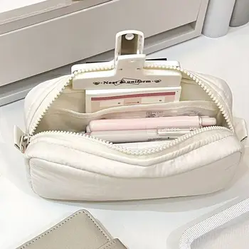 Simplicity Solid Color Pen Bag Zipper Design Large Capacity Pencil Case Portable Stationery Organizer Student Back to school 1