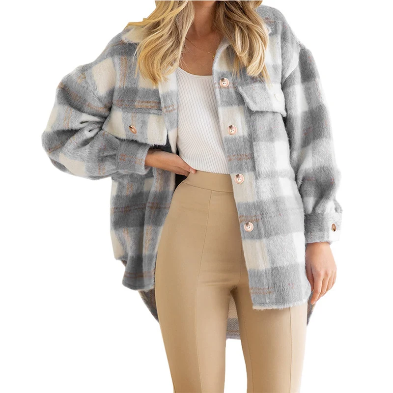 Autumn Winter Vintage Plaid Printed Casual Coat Ladies Thick Loose All-match Outwear Women's Streetwear Buttons Cardigans Top