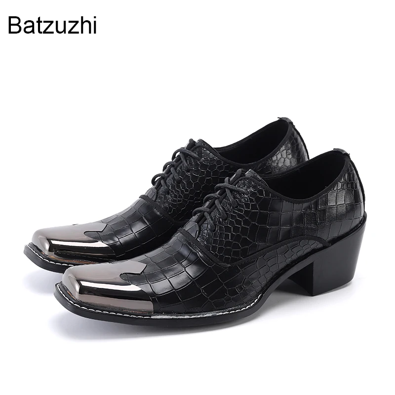 

Туфли Batzuzhi Мужские Кожаные классические, Высокий Каблук 6,5 см, на шнуровке, квадратный носок, модная обувь для бизнеса вечерние НКИ и свадьбы