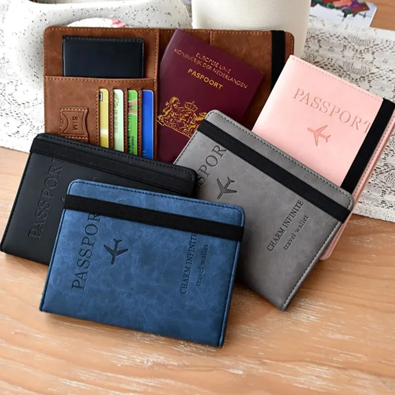 NLONLL Pack De 2 Fundas De Pasaporte De Cuero PU Con Bloqueo RFID, Organizador Para Tarjetas Y Documentos De Viaje, Colores Gris Y Rosa