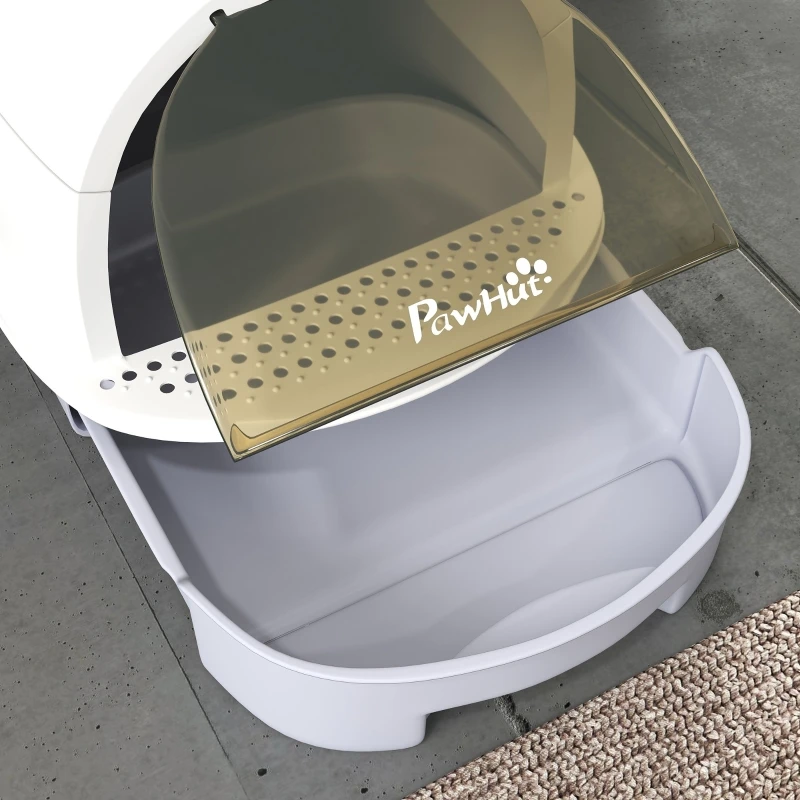 Katzenklo mit Deckel, Schaufel, Bodenschublade und Einstiegspedal für Katzen bis 5 kg, 40,5 x 52 x 39 cm, grau – Detail 8
