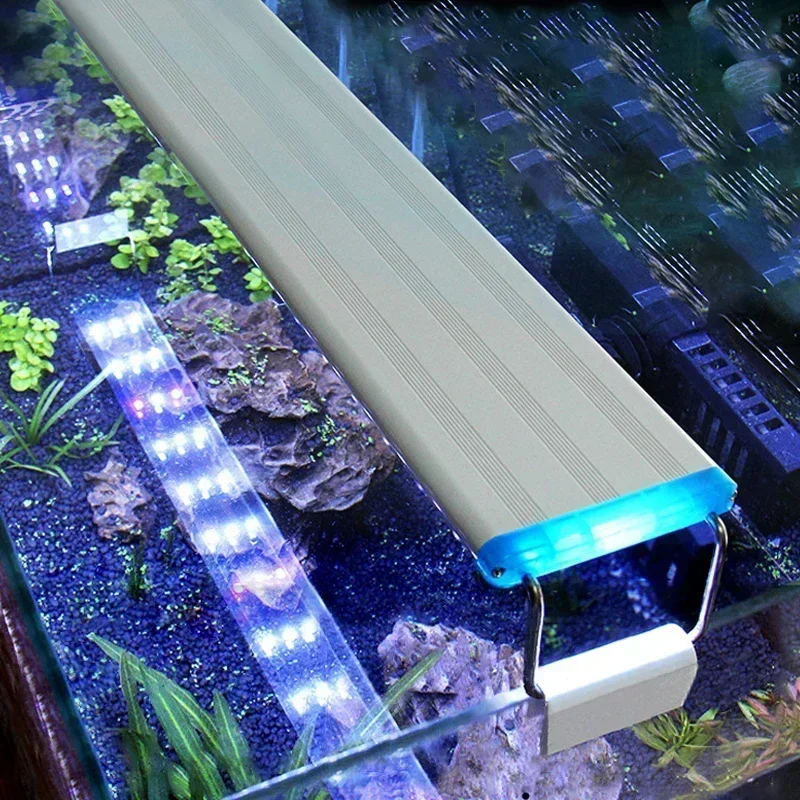 Aquarium LED Light Super Slim Fish Tank Aquatic Plant Grow Lighting Waterproof Bright Clip Lamp Blue 18-75cm for Plants 220v