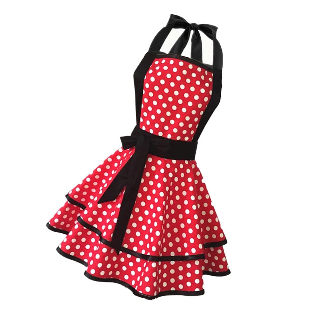 

Lovely Apron Double- Layer Apron Kitchen Cook Apron Dot Pattern Apron Cooking Cleaning Work Apron for Home Hotel