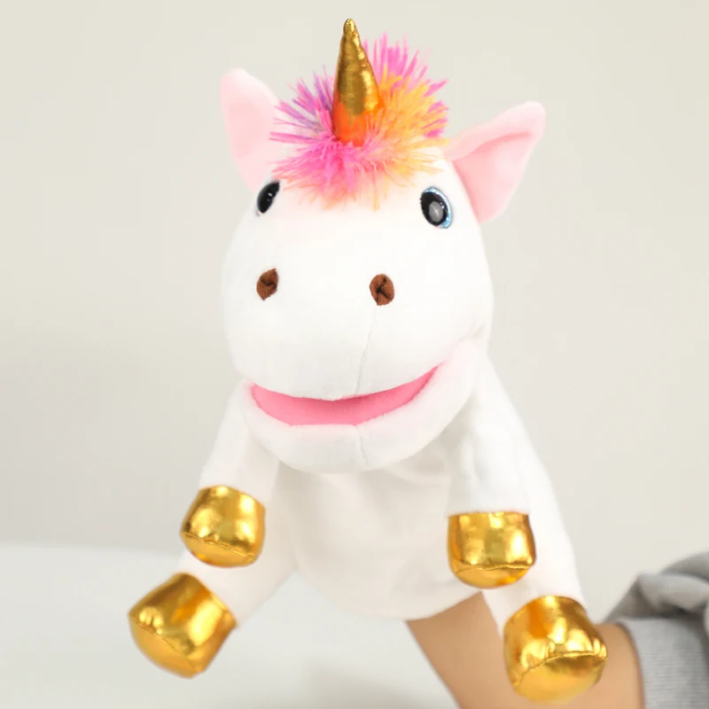 New 30cm Unicorn Hand Puppets Plush Toys The Mouth Can Move Pony Dolls Parent Child Games Early Educational Telling Story Doll