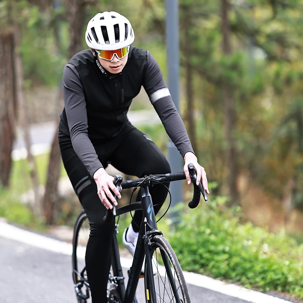 WOSAWE Team Winter Thermal Fleece Cycling Clothing Men's Jersey Suit Outdoor Warm Riding Bike Clothes MTB Long Bib Pants Set