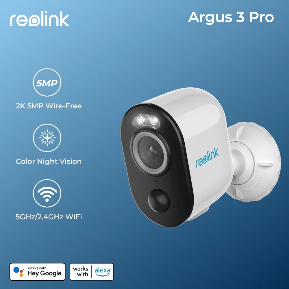 Reolink argus series battery outdoor camera 2.4g/5ghz wifi camera 5mp human/car detection 2-way audio spotlight smart home cam