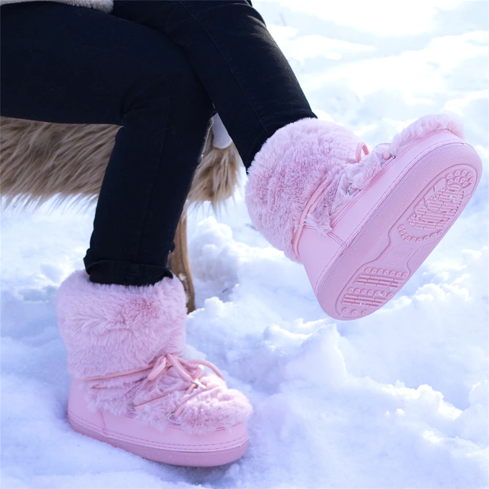 Fluffy Snow Pink Snow Boots Womens 2025 Winter Fur Boots Y2k Women