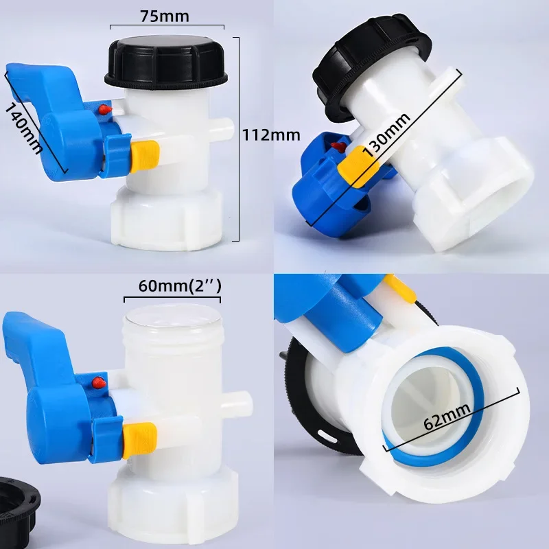 

IBC Ton Barrel Butterfly Valve Acid And Alkali Resistant Adapter For Tank Garden Hose DN40 DN50 Butterfly Valve 62 mm