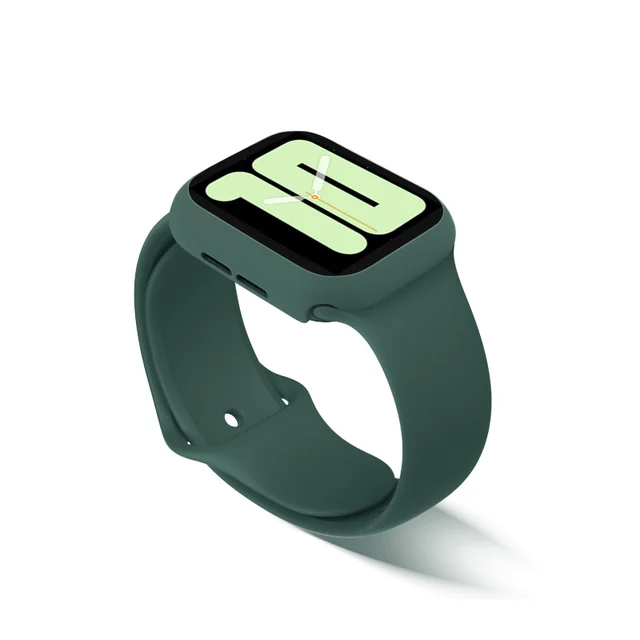 Strap+Glass+Case for Apple Watch Band 44mm 40mm iWatch band 42mm 38mm silicone bumper+bracelet for apple watch series 4 3 5 SE 6 52-olivegreen