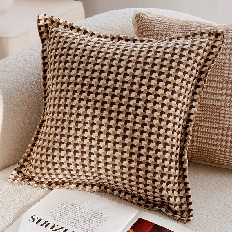 Luxurious Brown French Stamped Decorative Pillow Cover - Elegant Waist Cushion Decor