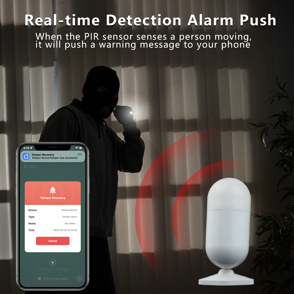 Meian PIR Motion Sensor Security Alarm Tuya Wireless Linkage Infrared Detector Zigbee Smart Home Life APP Control Compatible 4