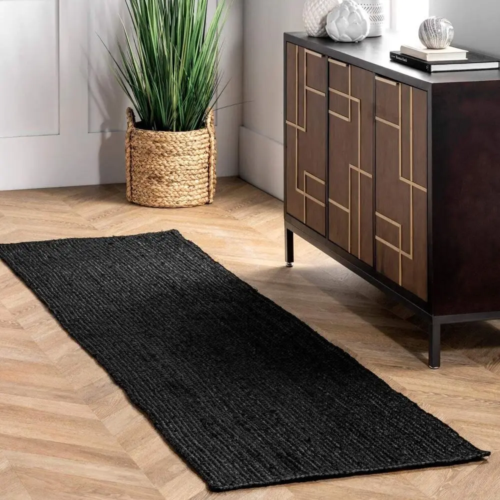 hand-made-black-jute-runner-tapete-mao-lisa-tecida-esteira-do-assoalho-100-natural