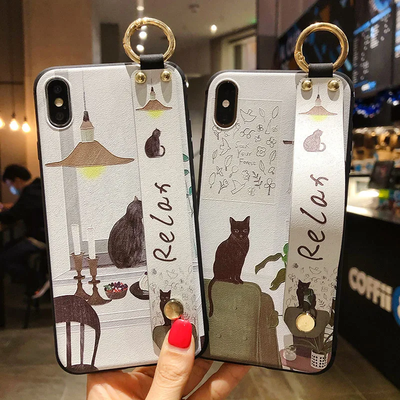 Funny Cat Wrist Strap Phone Holder Cover