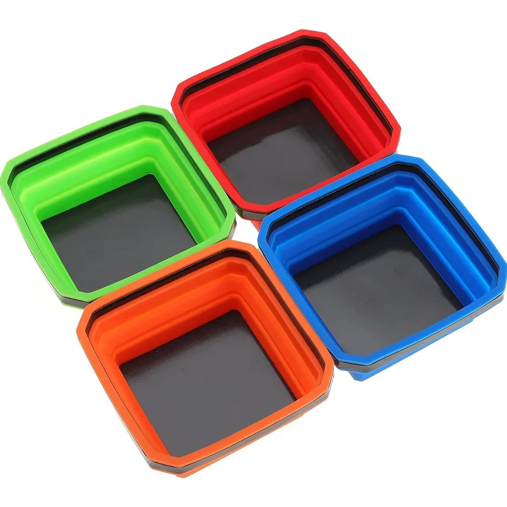 4.5 Inch Collapsible Magnetic Screw Tray Silicone Bowl Tool Part Storage Box Plumber Carpenters Tool Organizer Magnetic Tray tool storage box parts storage box storage organizer box parts organizer magnetic tool holder