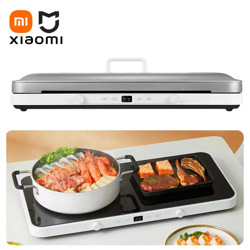 XIAOMI MIJIA Dual Stove Induction Cooker 2200W Heating Large Baking Tray Set Barbecue Grill Electric Caldron Kitchen Appliances