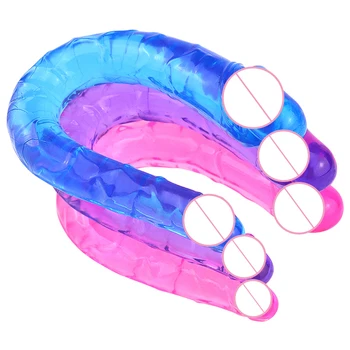 U Shaped Double Dildo Flexible Soft Silicone Crystal Clear Jelly Vagina and Anal Lesbian Lesbian Double Dildos Dildo Sex Toys 5