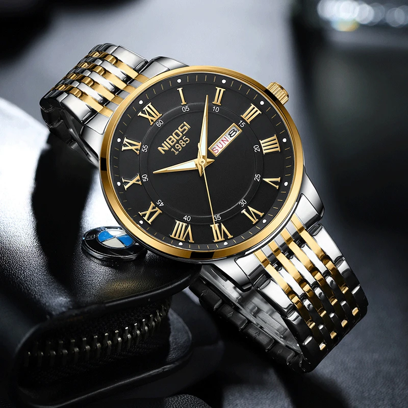 NIBOSI New Fashion Quartz Watches Men Stainless Steel Waterproof Week Date Mens Watches Top Brand Luxury Clock Relogio Masculino
