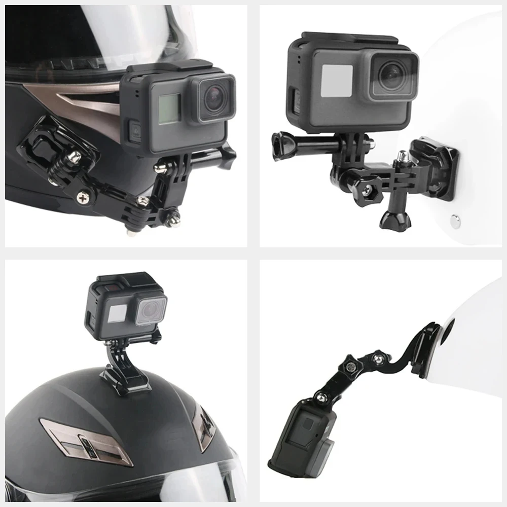 Vue de côté des supports adhésifs 3M pour caméras GoPro, Insta360 et DJI, montrant l'épaisseur de l'adhésif.