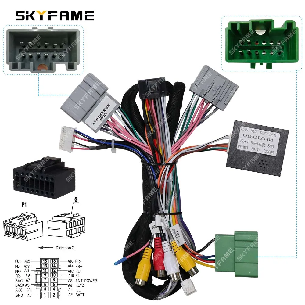 16Pin Car Wiring Harness Adapter Canbus Box Decoder Android Radio Power Cable For Volvo S80 XC70 V70 S60 SKYFAME automobile connector