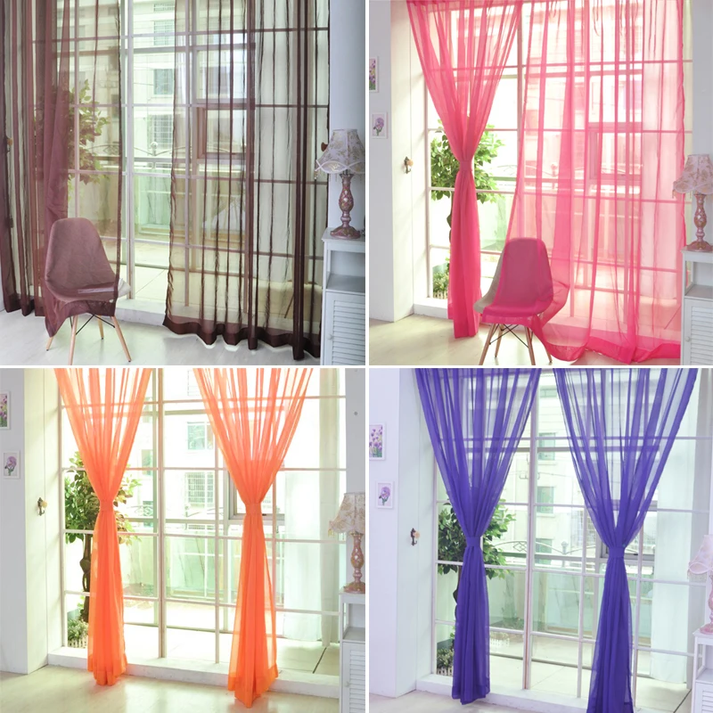 Colorful Sheer Tulle Curtains Polyester Solid Color Rod Pocket Curtain for Bedroom Kitchen Living Room Kid Room Classroom