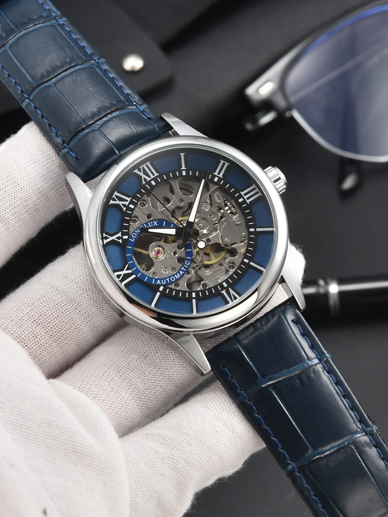 LONGLUX Automatic Waterproof Leather Wristwatch with Roman Numerals - Luxury Men's Gift
