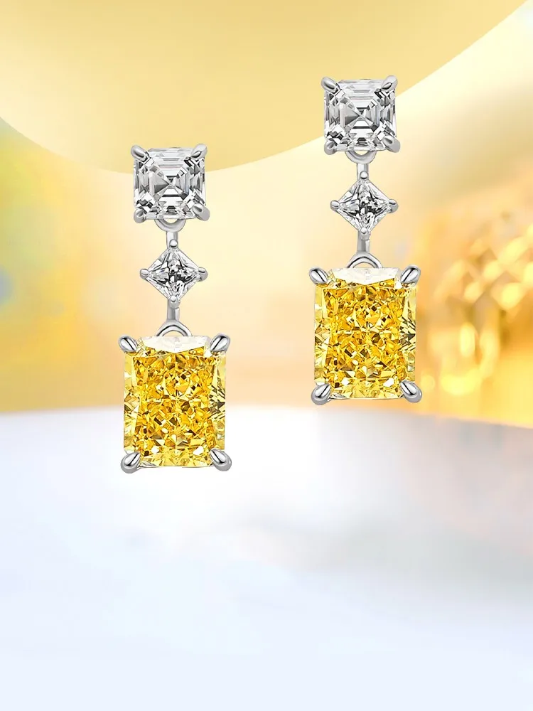 

Новые серьги искусственная желтая diamond Radian, серебряные инкрустированные серьги, универсальный и нишевый дизайн, элегантные и высококачественные