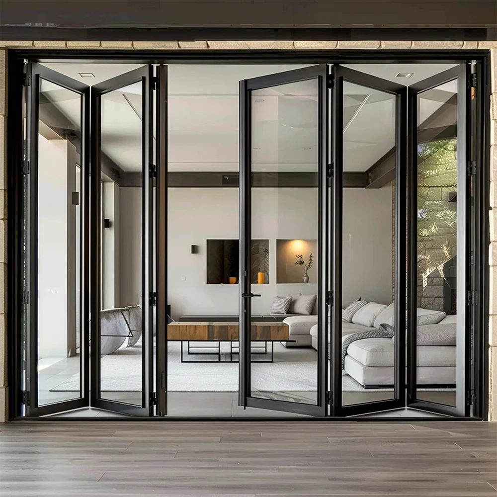 1.8mm Thermal Break Aluminum Profile Alloy Frame Accordion Door Custom-made Double-glazed Tempered Glass Folding Door folding door