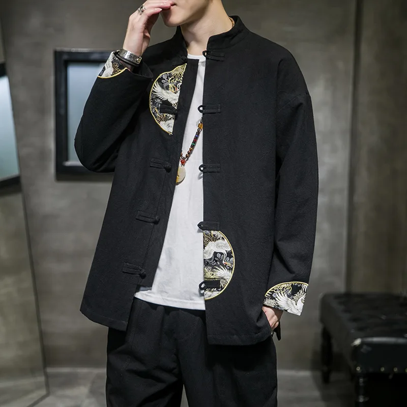 

Yourqipao 2023 Chinese Style Men's Embroidered Jacket Split Joint Long Sleeve Buckle Tang Han Suit Traditional Chinese Clothing