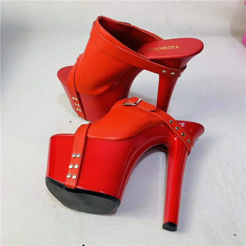 Fashion and sexy 17 meter high heel slipper, 7 inch handmade rivet waterproof platform, model stage high heel dance shoes