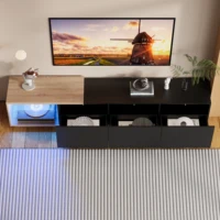 Современный ТВ-шкаф Comanlai 240 см со светодиодной подсветкой, ТВ-шкаф для гостиной с 3 ящиками и открытым хранилищем, выдвижные подставки для телевизора — изображение 3