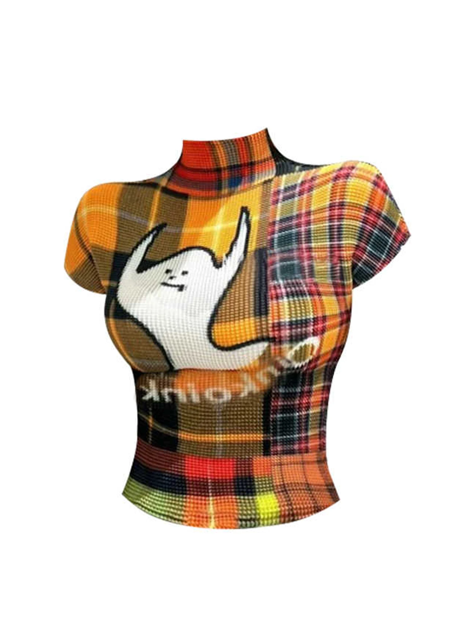 Y2K Graphic Print Punk Motif Turtleneck Knit (S)