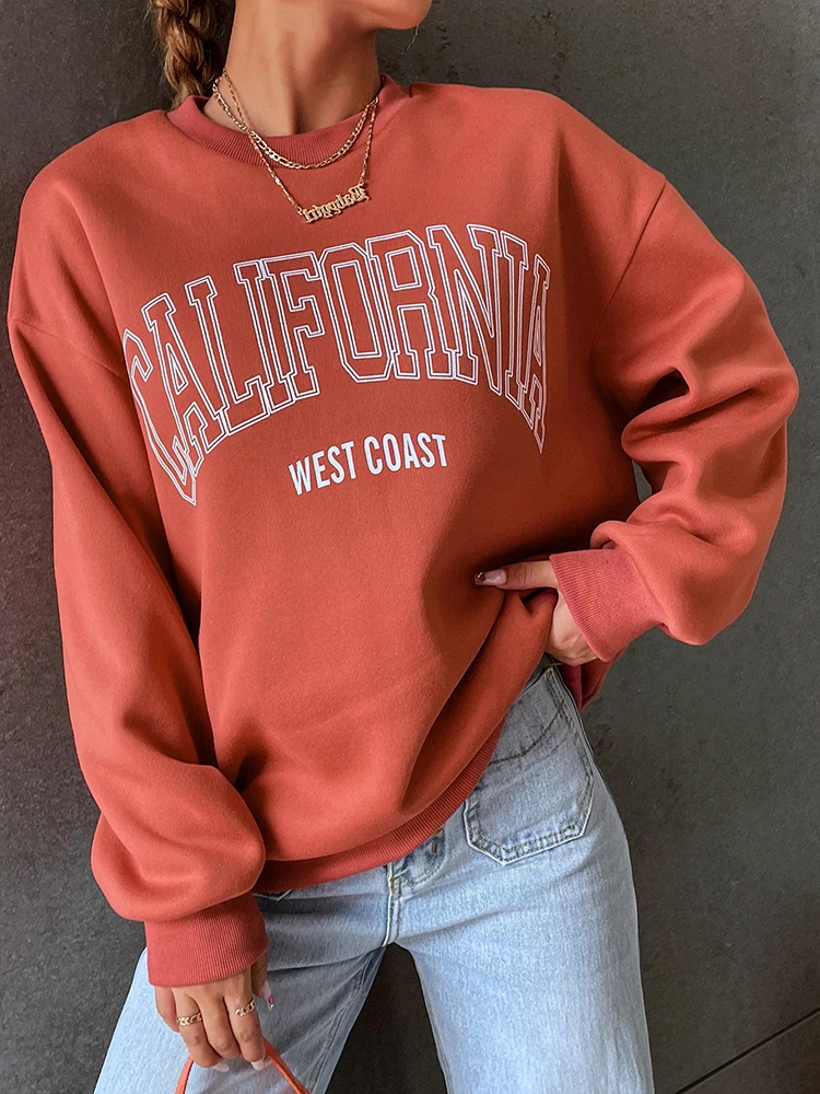 thumbnail image 1 of Sudadera con capucha con estampado de la costa occidental de California para mujer, jersey de manga larga con cuello redondo, ropa deportiva de tendencia coreana, 1 of 4